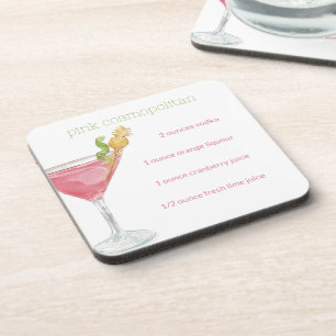 Watercolor Cosmopolitan Cocktail Recipe Beverage Coaster