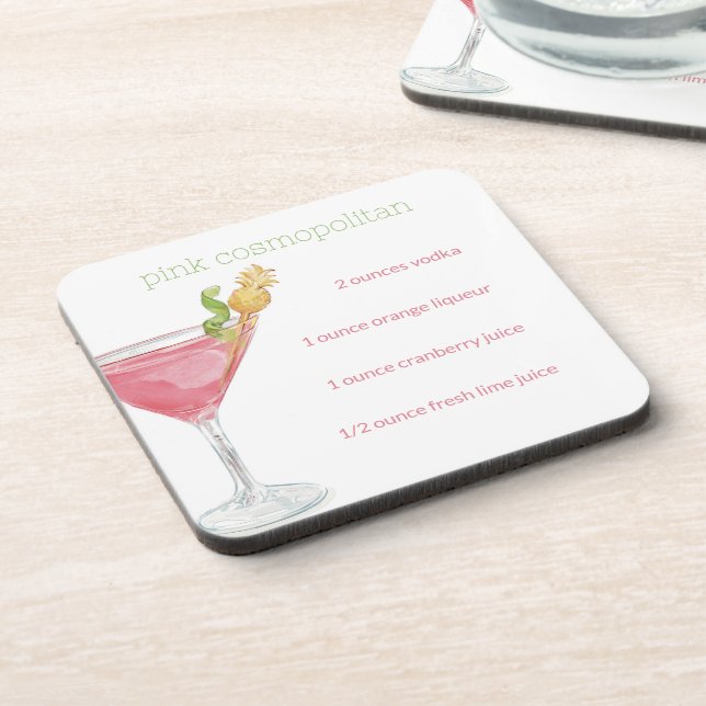 Watercolor Cosmopolitan Cocktail Recipe Beverage Coaster (Left Side)