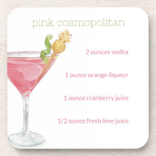 Watercolor Cosmopolitan Cocktail Recipe Beverage Coaster