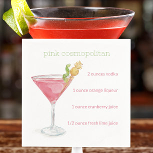 Watercolor Cosmopolitan Cocktail Recipe / Elegant  Napkins