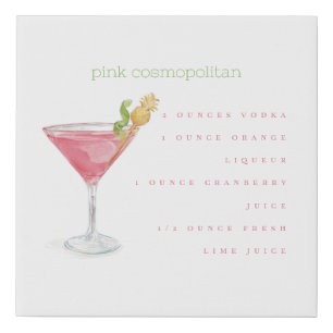Watercolor Cosmopolitan Cocktail Recipe Faux Canvas Print