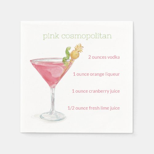 Watercolor Cosmopolitan Cocktail Recipe Napkins