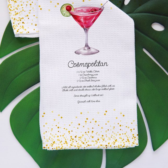 Watercolor Cosmopolitan Custom Cocktail Recipe Kitchen Towel (Creator Uploaded)