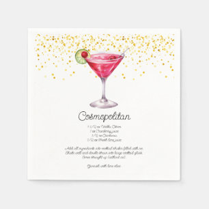 Watercolor Cosmopolitan Custom Cocktail Recipe Napkins