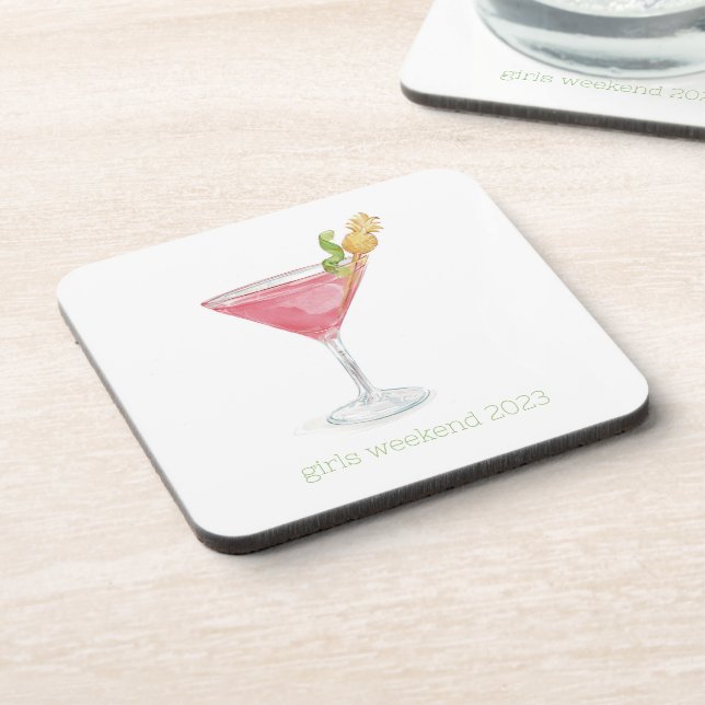 Watercolor Cosmopolitan Pink Cocktail Beverage Coaster (Left Side)