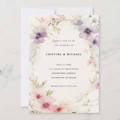 Watercolor cosmos flowers wedding invitation