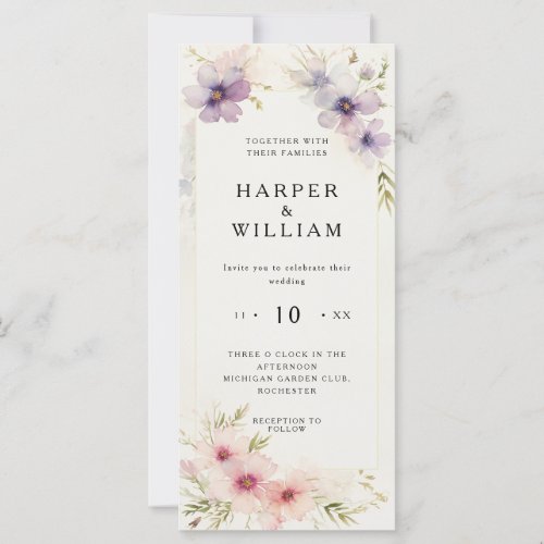 Watercolor cosmos flowers wedding invitation