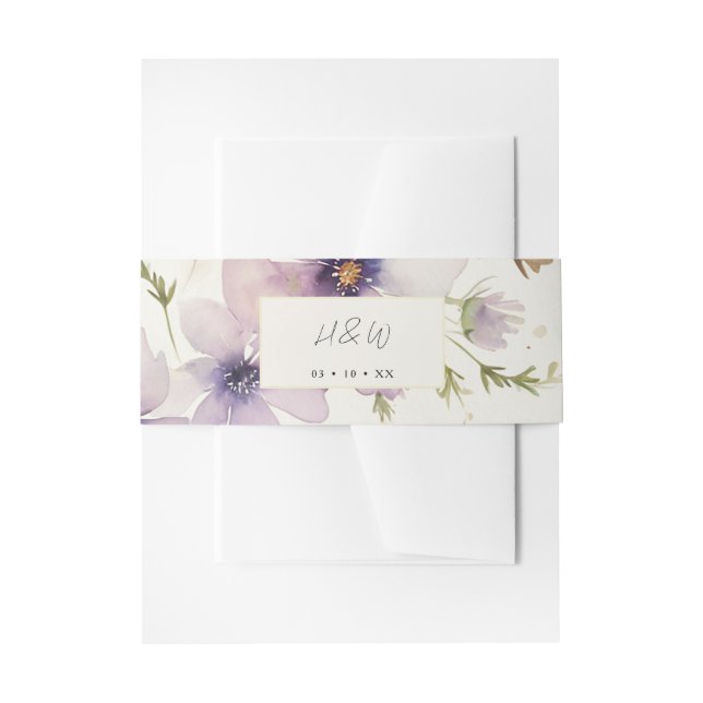 Watercolor cosmos flowers wedding invitation  belly band (Front Example)