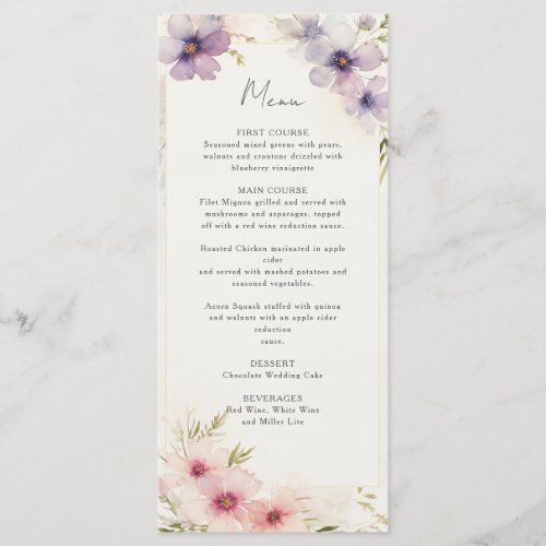 watercolor cosmos flowers wedding menu