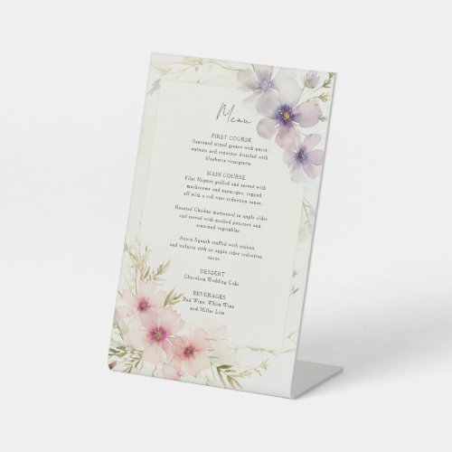 watercolor cosmos flowers wedding menu pedestal sign
