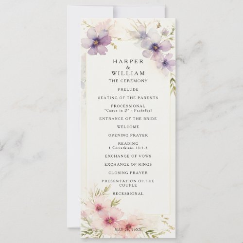 Watercolor cosmos flowers wedding program