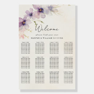 Watercolor cosmos flowers wedding seating chart foam board