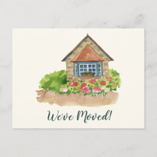 Watercolor Cottage Flowers Moved New Home Address Postcard