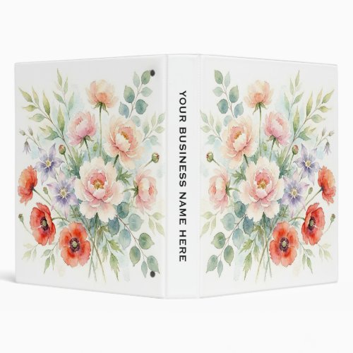 Watercolor Cottage Garden Wildflower Bouquet 3 Ring Binder
