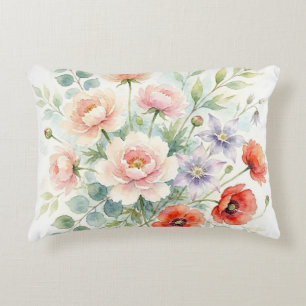 Watercolor Cottage Garden Wildflower Bouquet Accent Pillow