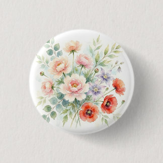 Watercolor Cottage Garden Wildflower Bouquet Button
