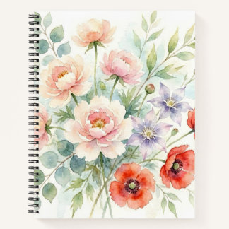 Watercolor Cottage Garden Wildflower Bouquet Notebook
