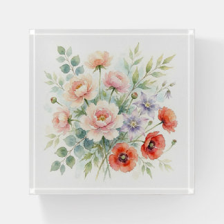 Watercolor Cottage Garden Wildflower Bouquet Paperweight