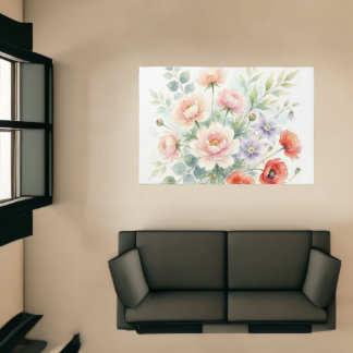 Watercolor Cottage Garden Wildflower Bouquet Rug