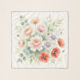 Watercolor Cottage Garden Wildflower Bouquet Scarf