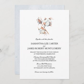 Watercolor Cotton Boll Plant  | Wedding Invitation by labellarue at Zazzle