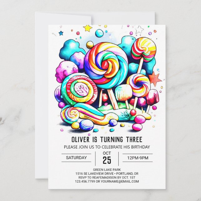 Watercolor Cotton Candy Birthday Invitation (Front)