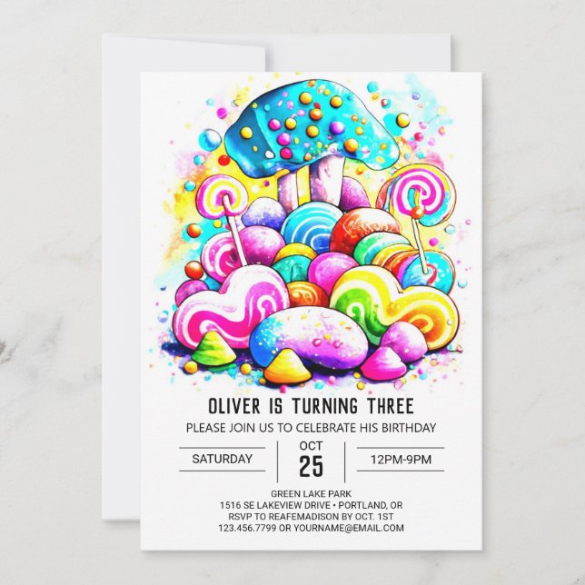 Watercolor Cotton Candy Kids Birthday Invitation (Front)