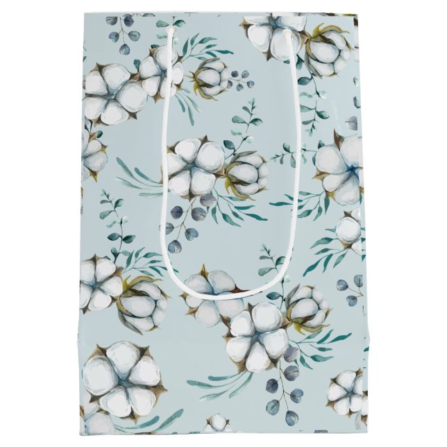 Watercolor Cotton Flowers and Eucalyptus Medium Gift Bag (Back)