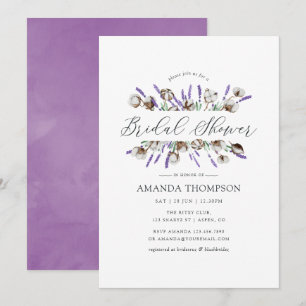 Watercolor Cotton Lavender Country Bridal Shower Invitation