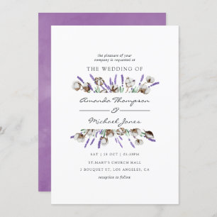 Watercolor Cotton Lavender Country Wedding Invitation