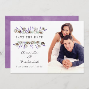 Watercolor Cotton Lavender Wedding Save the Date Invitation