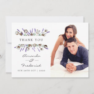 Watercolor Cotton Lavender Wedding Thank You Card