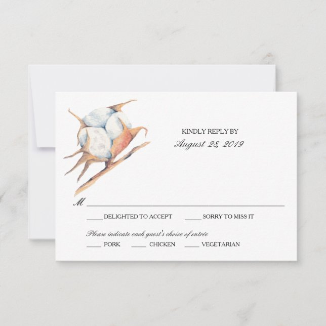 Watercolor Cotton Plant  | Wedding RSVP (Front)