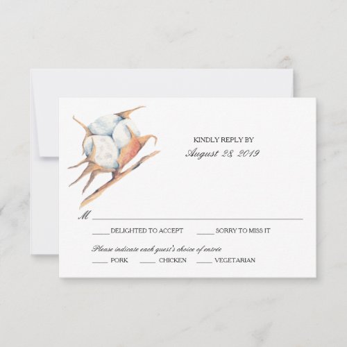 Watercolor Cotton Plant   Wedding RSVP