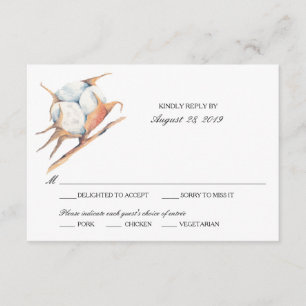 Watercolor Cotton Plant Wedding RSVP Card