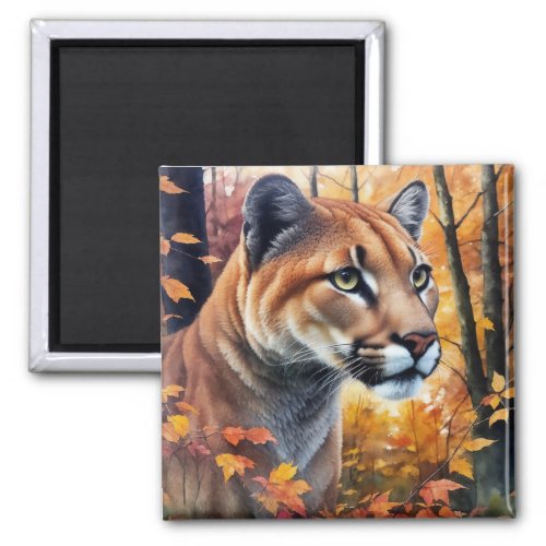 Watercolor Cougar Cat Autumn Art Magnet