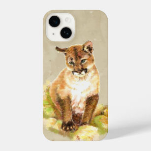 Watercolor Cougar Mountain Lion Cub Animal Nature iPhone 14 Case