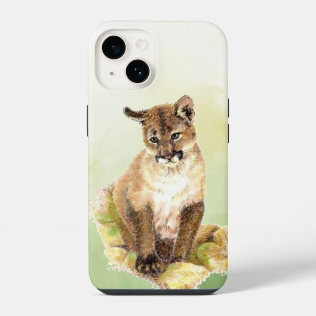 Watercolor Cougar Mountain Lion Wild Cat Kitten iPhone Case (Back)