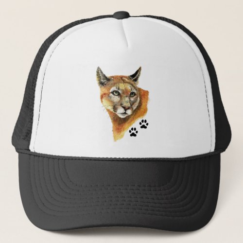 Watercolor Cougar Mountain Lion Wildlife Animal Trucker Hat