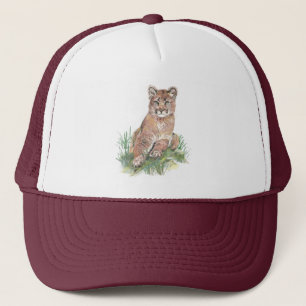 Watercolor Cougar Mountain Lion Wildlife Nature Trucker Hat