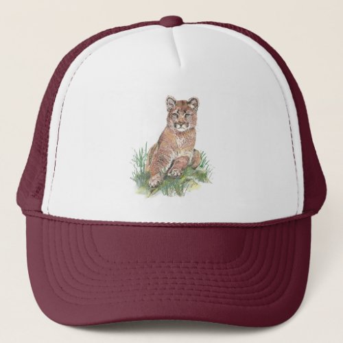 Watercolor Cougar Mountain Lion Wildlife Nature  Trucker Hat