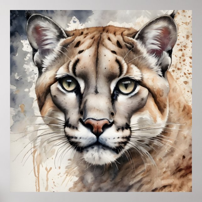 Watercolor Cougar no 1 Poster (Front)