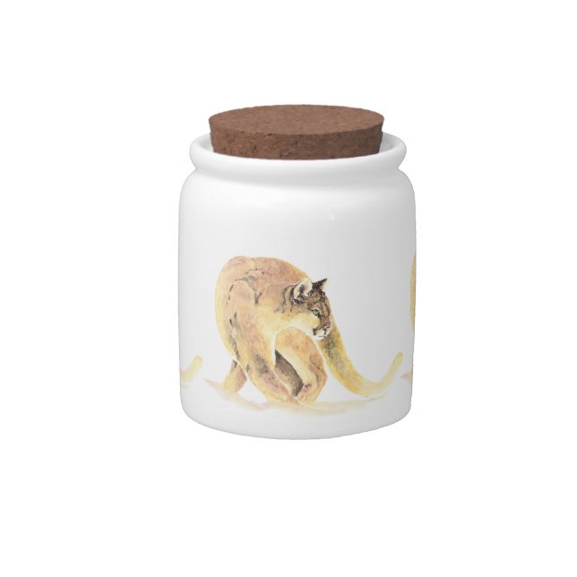 Watercolor Cougar, Puma, Mountain Lion, Animal Candy Jar (Front)