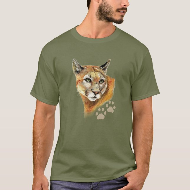 Watercolor Cougar  Puma, Mountain Lion, Animal T-S T-Shirt (Front)