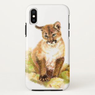 Watercolor Cougar, Puma, Mountain Lion Cub Kitten iPhone X Case