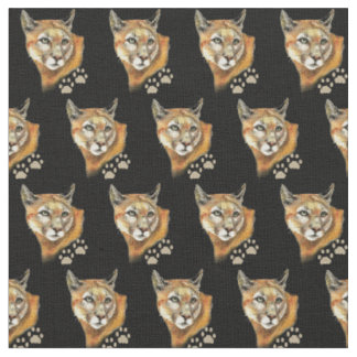 Watercolor Cougar Tracks Wild Animal Nature Art Fabric