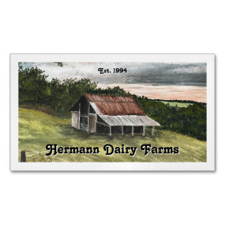 Watercolor Country Barn Scene Business Card Magnet