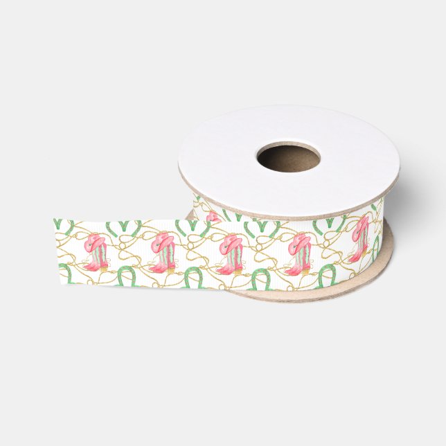 Watercolor Country Christmas Cowboy Boots Grosgrain Ribbon (Spool)