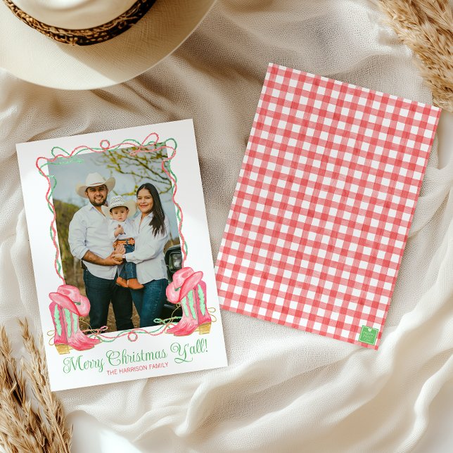 Watercolor Country Christmas Cowboy Boots Photo Holiday Card (Creator Uploaded)