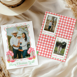 Watercolor Country Christmas Cowboy Boots Photo Holiday Card